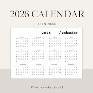 2026 Calendar Poster| One Page with Three Colors | Full year calendar | Clean & Modern Design (A2 Paysage Size) Instant Download