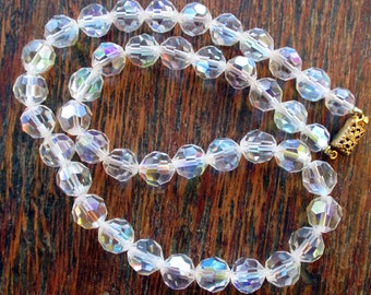 Crystal Aurora Borealis Bead Necklace 17 Inches Wedding Special Event