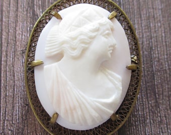 Antique Carved Shell Cameo Brooch Edwardian Cameo Jewelry