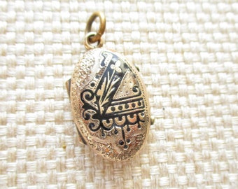 Antique Victorian Mourning Locket Black Enamel Gold Filled
