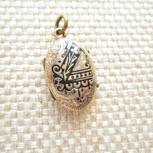 Antique Victorian Mourning Locket Black Enamel Gold Filled image 1