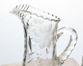 Antique ABP Crystal Pitcher Tankard Flowers