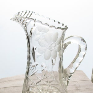 Antique ABP Crystal Pitcher Tankard Flowers