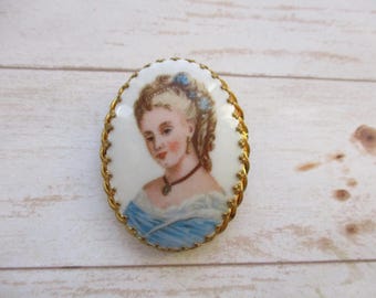 Vintage Limoges France Porcelain Portrait Brooch