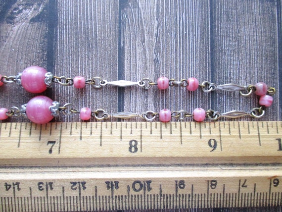 Antique Czech Pink Glass Bead Silver Ornate Link … - image 7