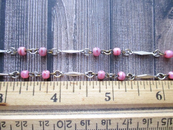 Antique Czech Pink Glass Bead Silver Ornate Link … - image 6