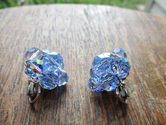 Vintage Blue AB Crystal Bead Earrings Clip On Ear… - image 9