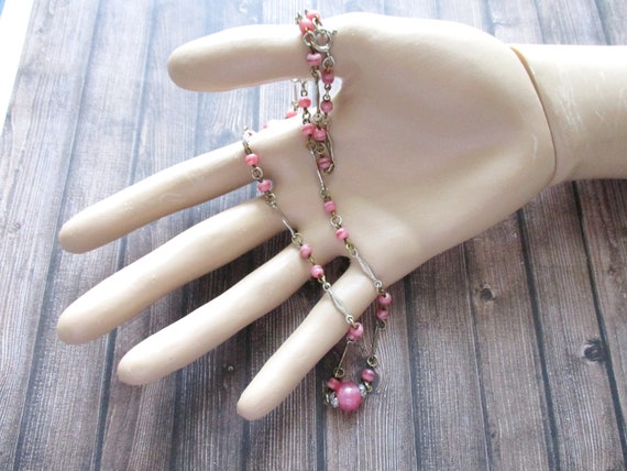 Antique Czech Pink Glass Bead Silver Ornate Link … - image 2