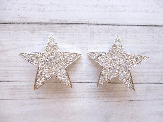 Large KJL Rhinestone Star Clip On Earrings Kennet… - image 2