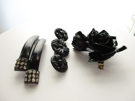 Vintage Art Deco Brooch LOT Early Plastic Black R… - image 5