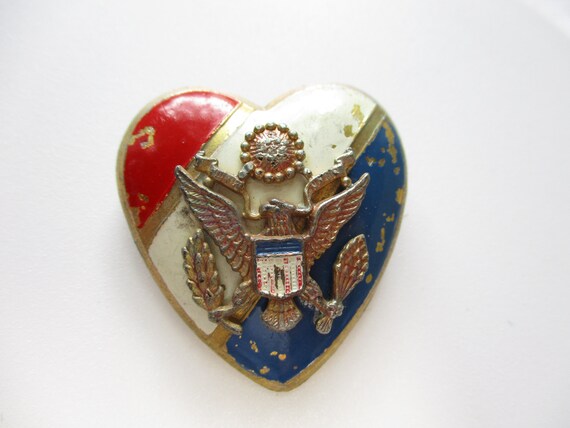 WWII USA Patriotic Brooch V for Victory Eagle Gla… - image 7