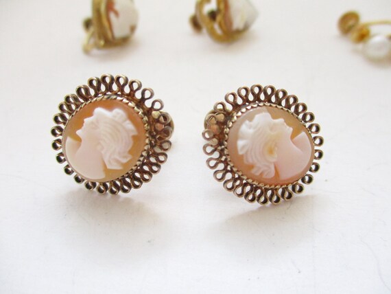 Vintage Gold Filled Shell Cameo Genuine Pearl Scr… - image 8