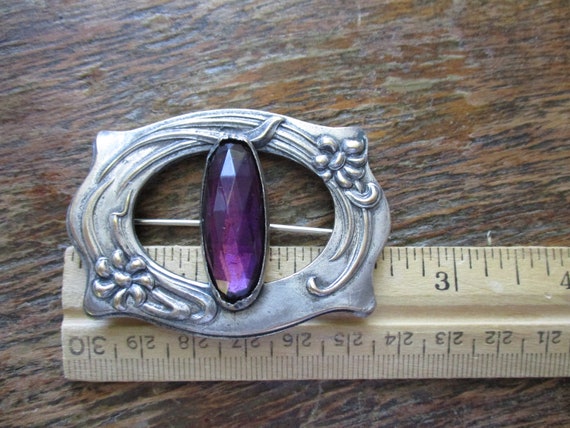 Antique Victorian Sash Pin Brooch Glass Amethyst … - image 6