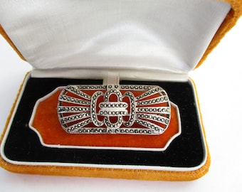 Sterling Silver Marcasite Brooch: Edwardian Style Vintage Pin
