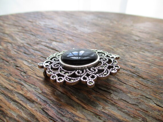 Vintage Edwardian Style Sterling Marcasite Onyx B… - image 3