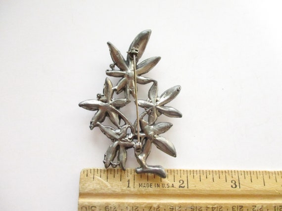 Vintage Pot Metal Glass Marcasite Flower Brooch S… - image 10