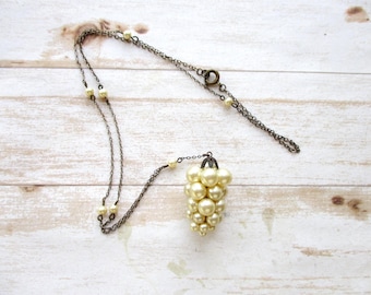Vintage Faux Pearl Grape Cluster Necklace | 1950s Costume Jewelry