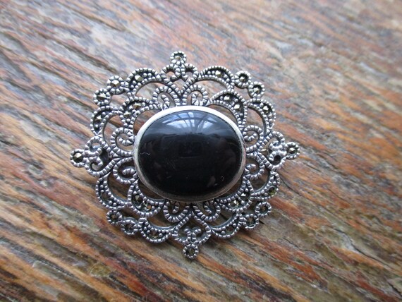 Vintage Edwardian Style Sterling Marcasite Onyx B… - image 10