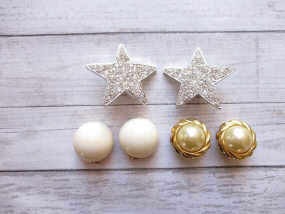 Large KJL Rhinestone Star Clip On Earrings Kennet… - image 10