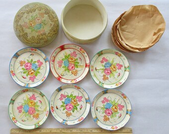 Vintage Hand Painted Paper Mache Box with Nut Dishes or Coasters OCCUPIED JAPAN