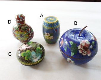 Vintage Cloisonne Snuff Bottle Trinket Box Apple Shape