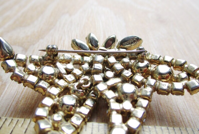 Signed SHERMAN AB Rhinestone Brooch Tulip Bells Tiered Rhinestone Sherman Jewelry