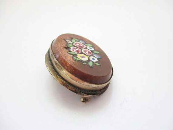 Antique Pietra Dura Goldstone Brooch Mosaic Glass… - image 3