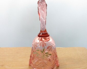 Vintage Artist Signed Fenton Dusty Rose "Bow and Drape" Glass Bell D. Cutshaw Cottage Core