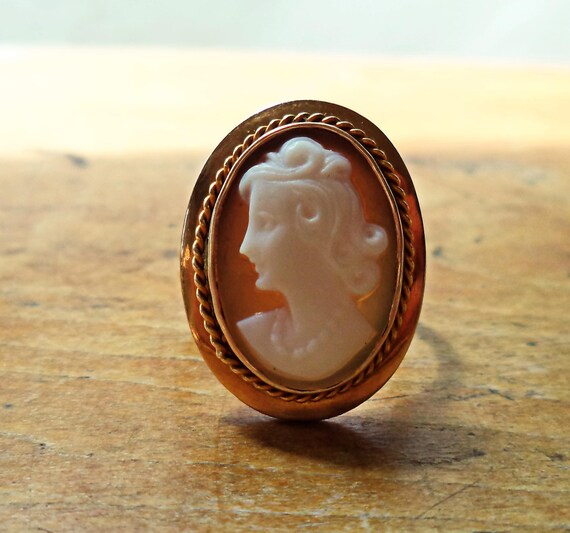 Antique 14K Cameo Ring Hand Carved Left Facing Etsy