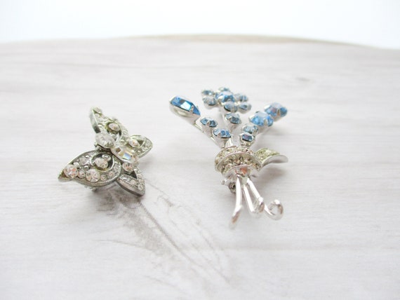 LOT Pair Vintage Brooches Rhinestone Butterfly Bl… - image 6
