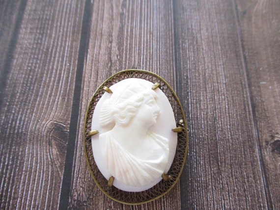 Antique Carved Shell Cameo Brooch Edwardian Cameo… - image 6