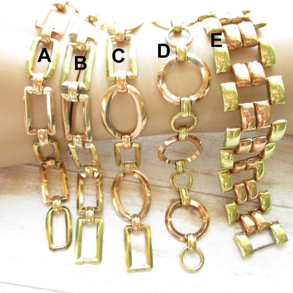 Vintage Rose & Yellow Gold Filled Link Bracelets 12K GF 14K Krementz Overlay