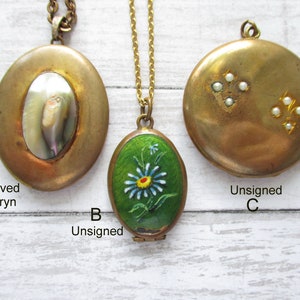 Antique Enamel Locket Fleur de Lis Blister Pearl