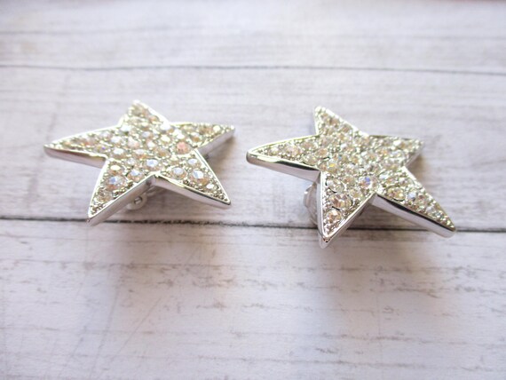 Large KJL Rhinestone Star Clip On Earrings Kennet… - image 3