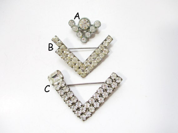 WWII Victory Pins V for Victory Brooch Crystal Rh… - image 10