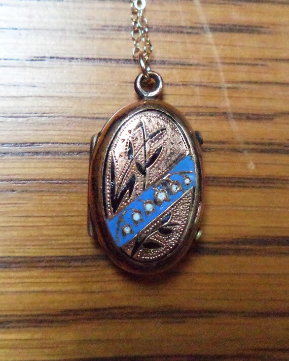 Antique Victorian Locket Blue Enamel Locket Photo