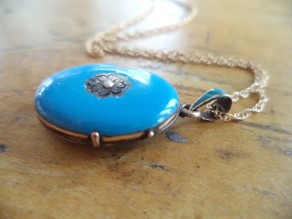 Antique Blue Enamel Locket Antique 