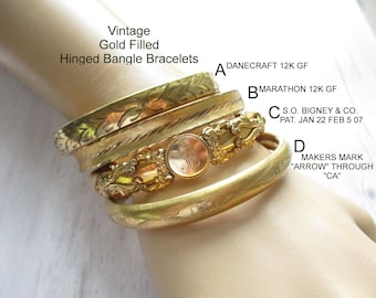 Vintage Gold Filled Hinged Bangle Bracelets