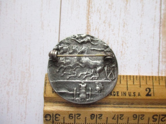 Vintage Faux Ancient Coin Brooch Antique Silver T… - image 4