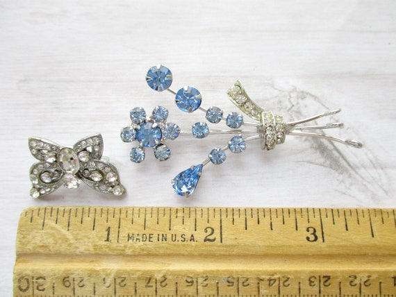 LOT Pair Vintage Brooches Rhinestone Butterfly Bl… - image 7