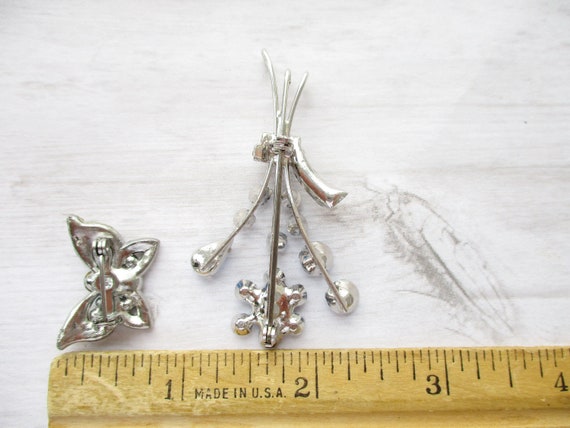 LOT Pair Vintage Brooches Rhinestone Butterfly Bl… - image 9