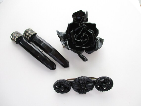 Vintage Art Deco Brooch LOT Early Plastic Black R… - image 1