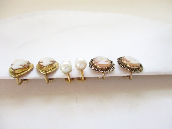 Vintage Gold Filled Shell Cameo Genuine Pearl Scr… - image 10