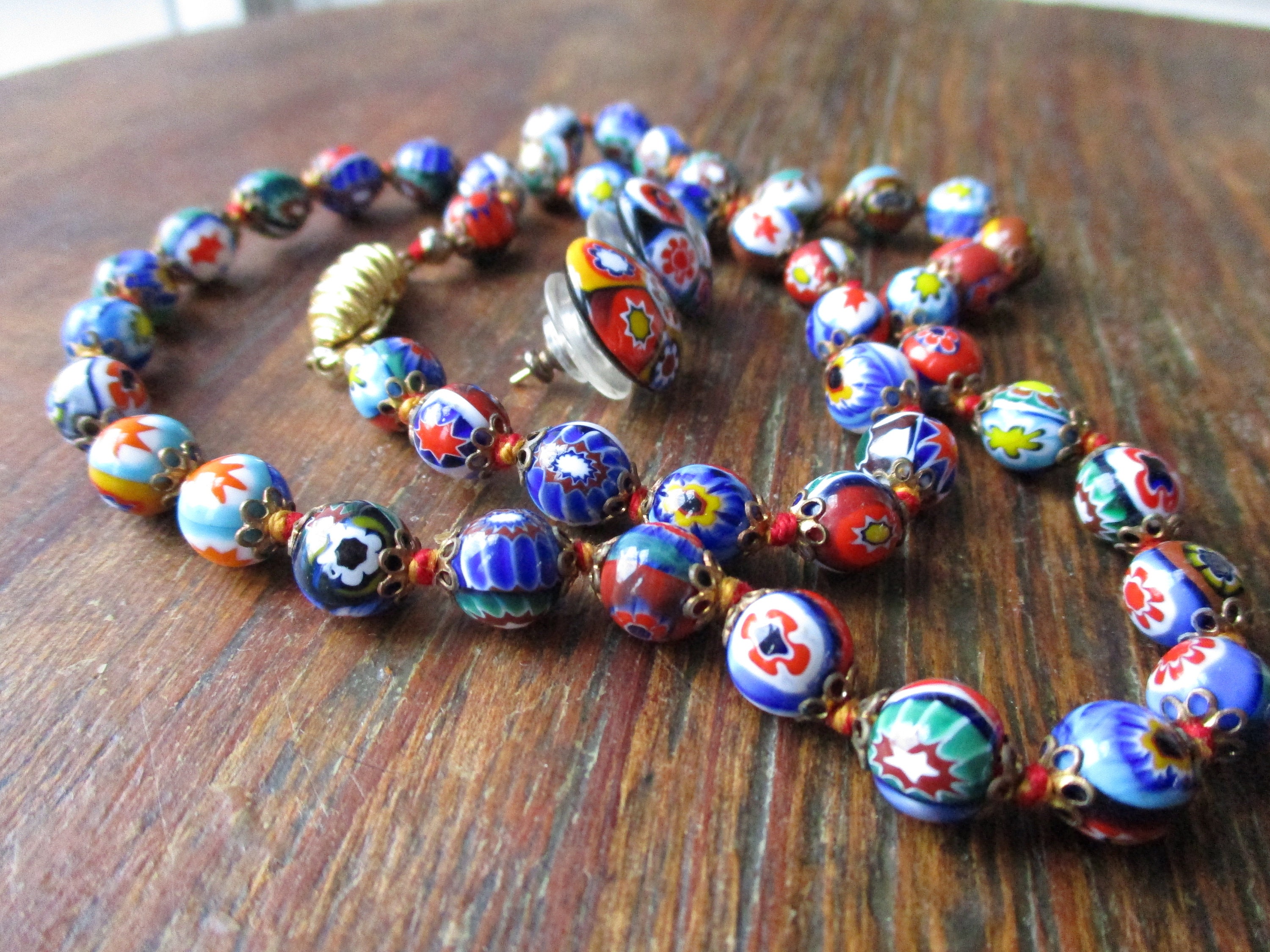 Vintage Millefiori Glass Bead Necklace Earrings Jewelry Set Etsy