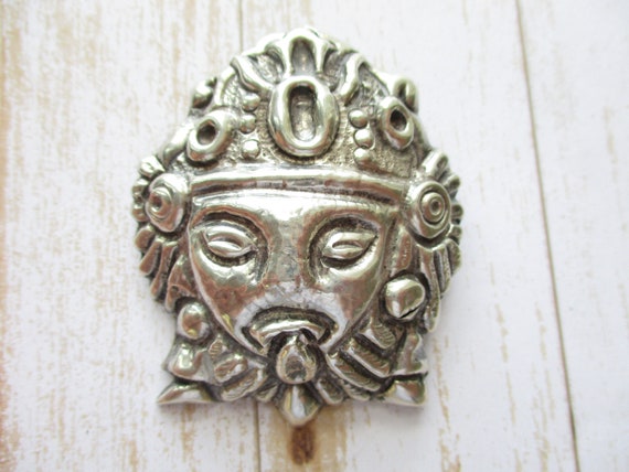 Vintage Mexico Aztec Warrior Face Mask Brooch Sig… - image 9