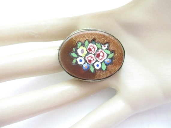 Antique Pietra Dura Goldstone Brooch Mosaic Glass… - image 9