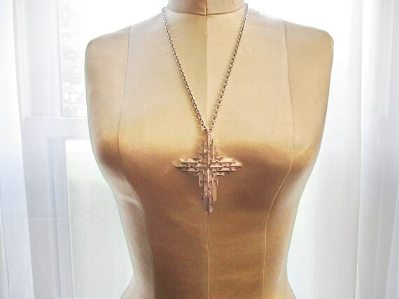 Vintage Large Signed Crown Trifari Silver Cross P… - image 2