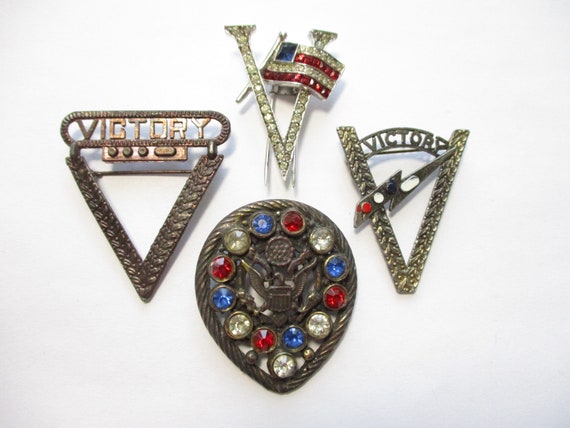 WWII Victory Pin Fur Clip Rhinestone Flag Sweetheart Brooch - Etsy