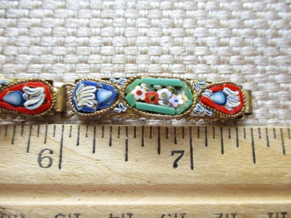 Antique Micro Mosaic Glass Link Bracelet Signed I… - image 10