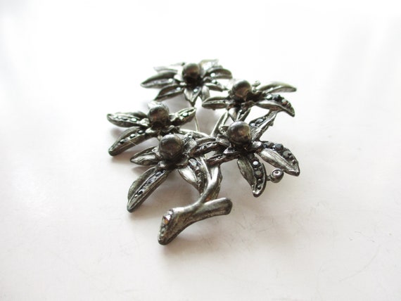 Vintage Pot Metal Glass Marcasite Flower Brooch S… - image 6